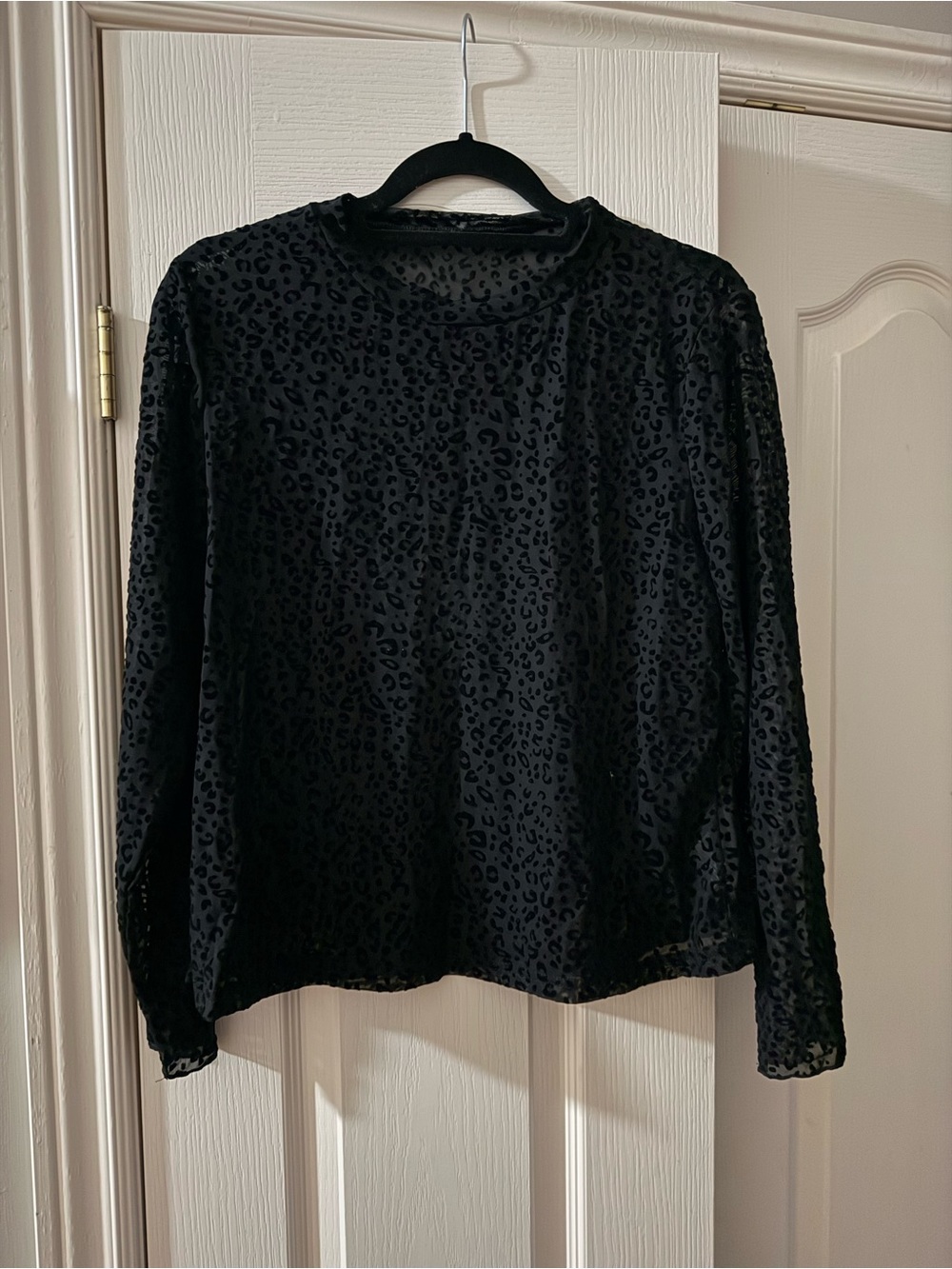 Black Velvet Leopard Burnout Crewneck Blouse